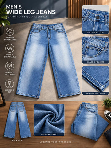 Men’s Wide Leg Jeans – Relaxed Fit Denim Trousers Casual Everyday Jeans